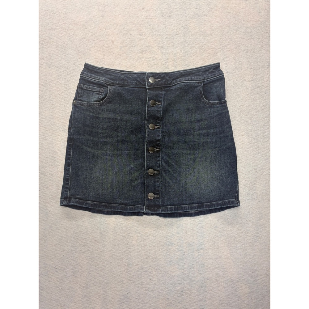 Express Modern Denim Mini Skirt Indie Sleaze Grunge‎ Button Front - 10 Blue